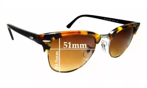 Sunglass Fix Replacement Lenses for Ray Ban RB5154 Clubmaster - 39.5mm Tall - 51mm Wide Ray Ban RB5154 Clubmaster - 39.5mm Tall Replacement Lenses 51mm wide