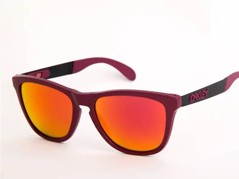 Red Oakley sunglasses with polarized lenses