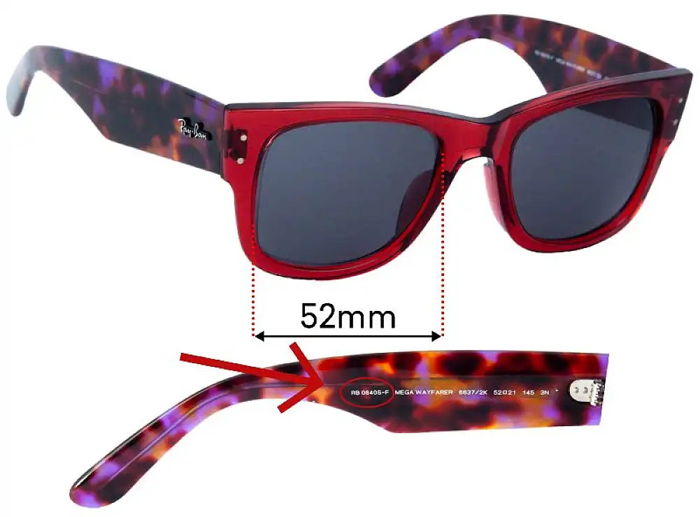 Sunglass Fix Ersatzgläser für Ray-Ban RB0840S-F Mega Wayfarer (Low Bridge Fit) - 52mm Wide Sunglass Fix Ersatzgläser für Ray-Ban RB0840S-F Mega Wayfarer (Low Bridge Fit) - 52mm Wide