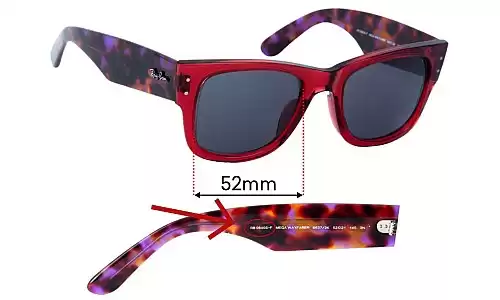Sunglass Fix Lentes de Repuesto para Ray-Ban RB0840S-F Mega Wayfarer (Low Bridge Fit) - 52mm Wide Ray-Ban RB0840S-F Mega Wayfarer (Low Bridge Fit) Lentes de Repuesto 52mm wide