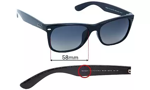 Sunglass Fix Lentes de Repuesto para Ray Ban RB2132-F New Wayfarer (Low Bridge Fit) - 58mm Wide Ray Ban RB2132-F New Wayfarer (Low Bridge Fit) Lentes de Repuesto 58mm wide
