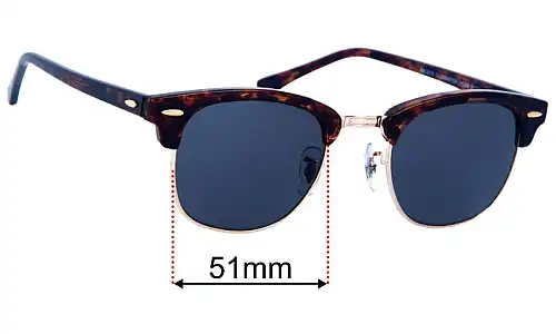 Sunglass Fix Lentes de Repuesto para Ray-Ban RB3016 W0366 Clubmaster - 51mm Wide Ray-Ban RB3016 W0366 Clubmaster Lentes de Repuesto 51mm wide