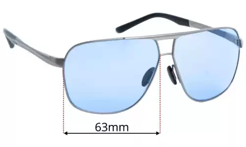 Sunglass Fix Lentes de Repuesto para Porsche P 8665 - 63mm Wide Porsche P 8665 Lentes de Repuesto 63mm wide
