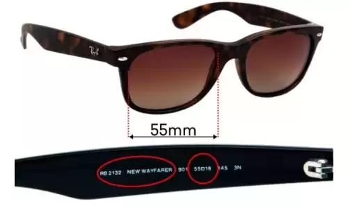 Sunglass Fix Lentes de Repuesto para Ray-Ban RB2132 New Wayfarer - 55mm Wide Ray-Ban RB2132 New Wayfarer Lentes de Repuesto 55mm wide