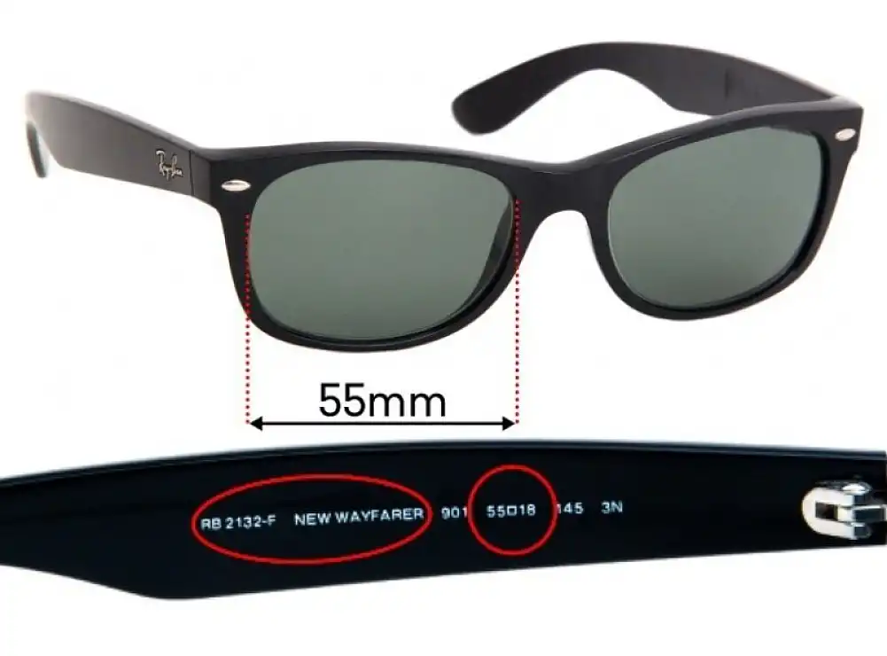 Sunglass Fix Lentes de Repuesto para Ray Ban RB2132-F New Wayfarer (Low Bridge Fit) - 55mm Wide Sunglass Fix Lentes de Repuesto para Ray Ban RB2132-F New Wayfarer (Low Bridge Fit) - 55mm Wide