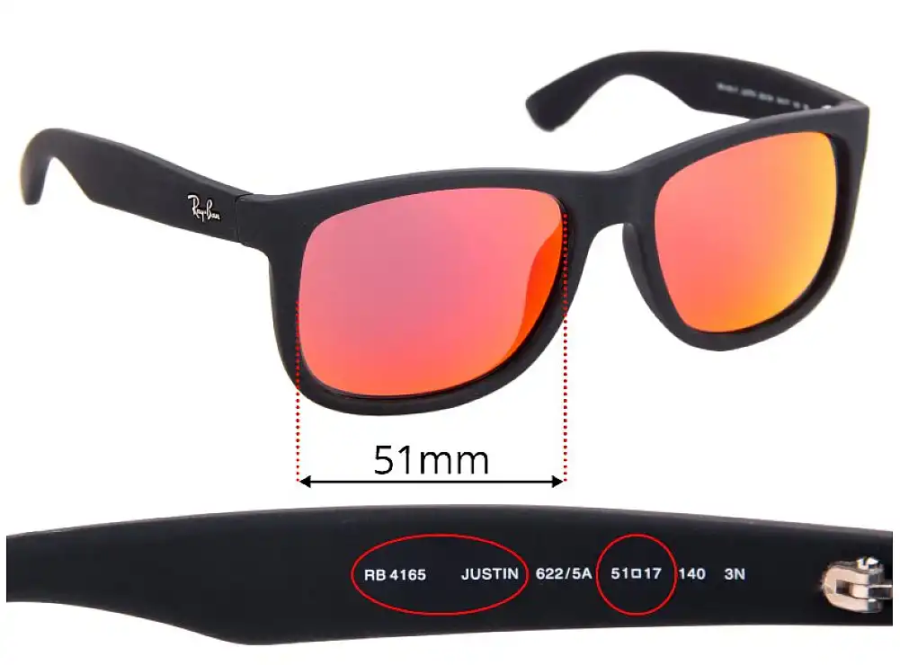 Sunglass Fix Lentes de Repuesto para Ray Ban RB4165 Justin - 51mm Wide Sunglass Fix Lentes de Repuesto para Ray Ban RB4165 Justin - 51mm Wide