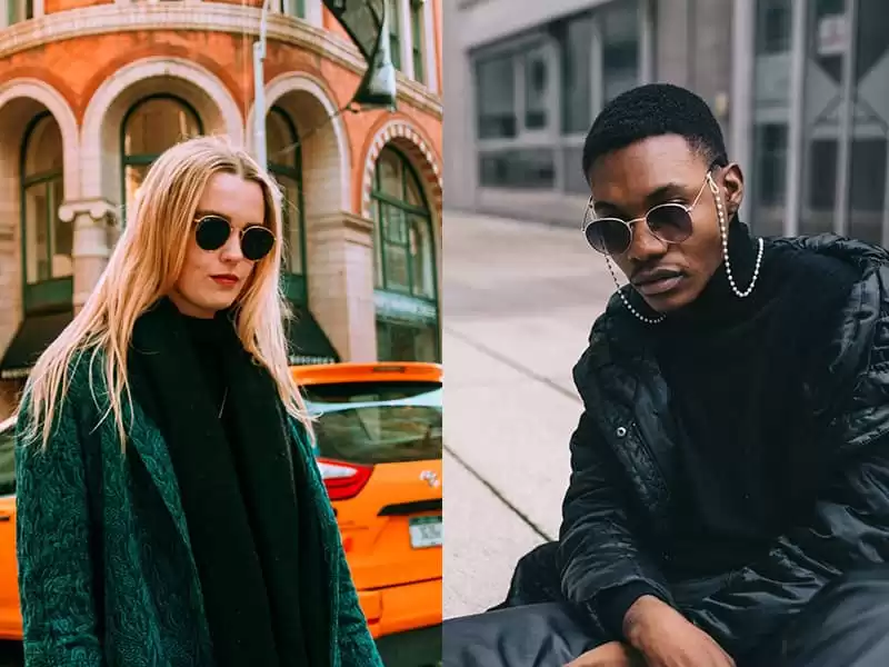 hombre y mujer con gafas de sol redondas unisex