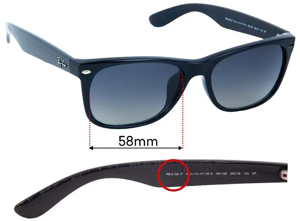 Sunglass Fix Lentilles de Remplacement pour Ray Ban RB2132-F New Wayfarer (Low Bridge Fit) - 58mm Wide Sunglass Fix Lentilles de Remplacement pour Ray Ban RB2132-F New Wayfarer (Low Bridge Fit) - 58mm Wide