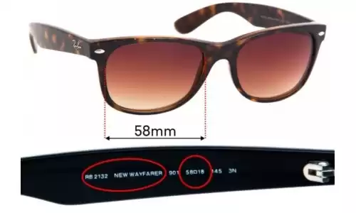 Sunglass Fix Lentilles de Remplacement pour Ray Ban RB2132 New Wayfarer - 58mm Wide Ray Ban RB2132 New Wayfarer Lentilles de Remplacement 58mm wide