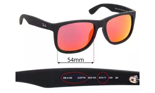 Sunglass Fix Lentilles de Remplacement pour Ray-Ban RB4165 Justin - 54mm Wide Ray-Ban RB4165 Justin Lentilles de Remplacement 54mm wide