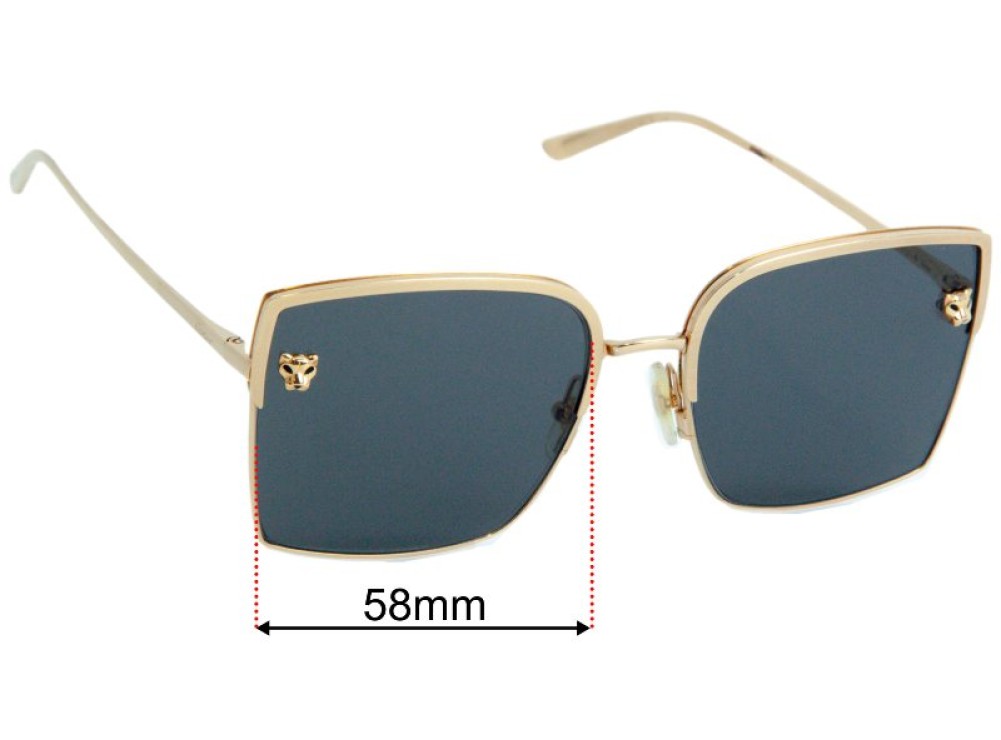 Sunglass Fix Lentilles de Remplacement pour Cartier Panthère CT0199S - 58mm Wide Sunglass Fix Lentilles de Remplacement pour Cartier Panthère CT0199S - 58mm Wide