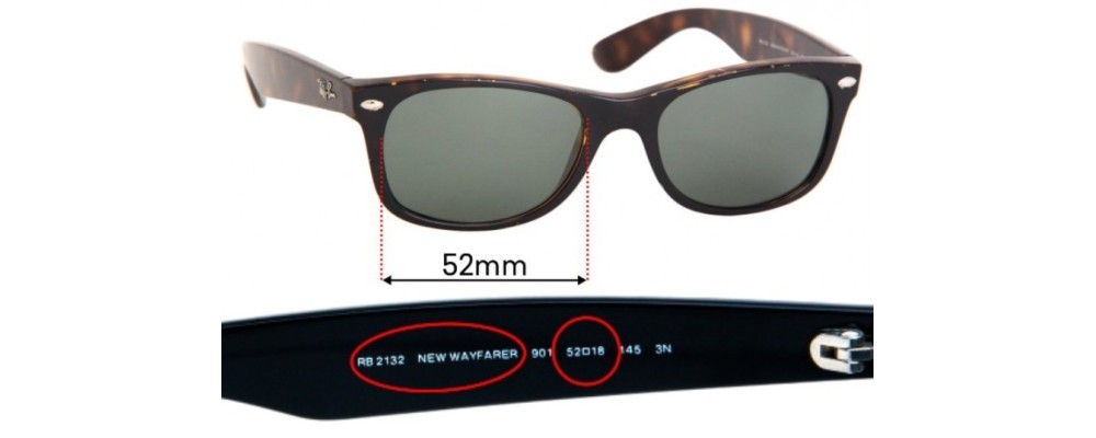 Sunglass Fix Replacement Lenses for Ray Ban RB2132 New Wayfarer - 52mm Wide
