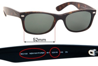 Ray Ban RB2132 New Wayfarer Replacement Lenses 52mm wide 