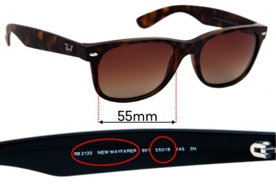 Ray Ban RB2132 New Wayfarer Replacement Lenses 55mm wide 