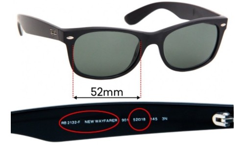 Ray Ban RB2132-F New Wayfarer (Low Bridge Fit) Replacement Lenses 52mm wide 