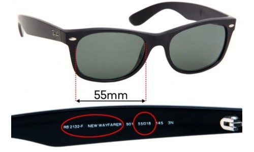 Ray Ban RB2132-F New Wayfarer (Low Bridge Fit) Replacement Lenses 55mm wide 