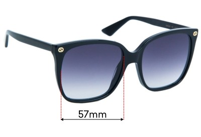 Gucci GG0022S Replacement Sunglass Lenses - 57mm Wide 