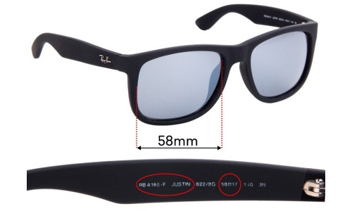 Ray Ban RB4165-F Justin (Low Bridge Fit) Replacement Lenses 58mm wide 