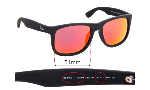 Ray Ban RB4165 Justin Replacement Lenses 51mm wide 