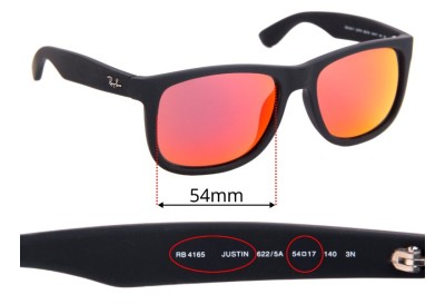 Ray Ban RB4165 Justin Replacement Lenses 54mm wide 