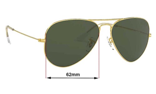 Sunglass Fix Replacement Lenses for Ray Ban RB3026 Aviator Large Metal II  - 62mm Wide 