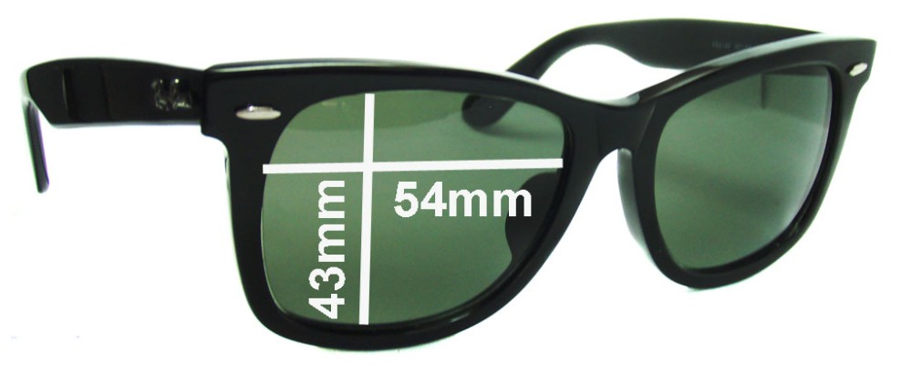 Ray Ban RB2140 New Wayfarer Replacement Sunglass Lenses 54mm wide (Rare Model. The words "NEW WAYFARER" appear on the right arm)