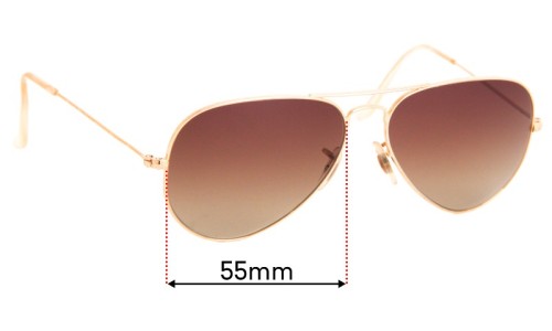 Ray Ban Aviators L RB3025 Replacement Sunglass Lenses - 55mm Wide 