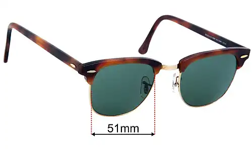 Ray-Ban B&L Clubmaster W1117 Replacement Lenses 51mm wide 