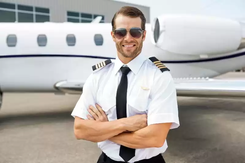 Pilot wearing Ray Ban Aviator Sunglasses Pilot wearing Ray Ban Aviator Sunglasses