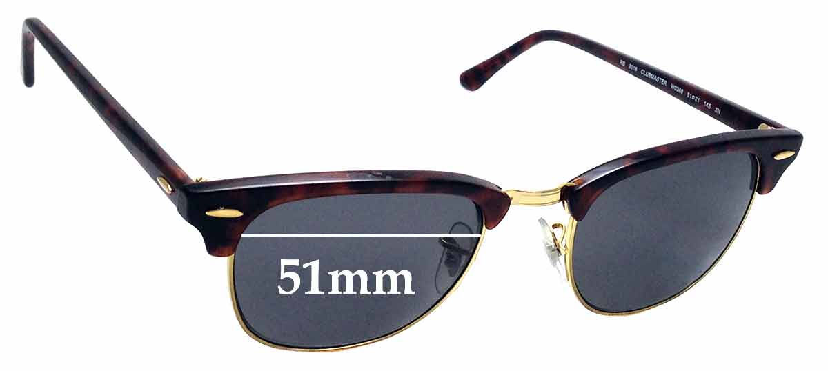 Lave om foran flydende Ray Ban RB3016 W0366 Clubmaster 51mm Replacement Lenses