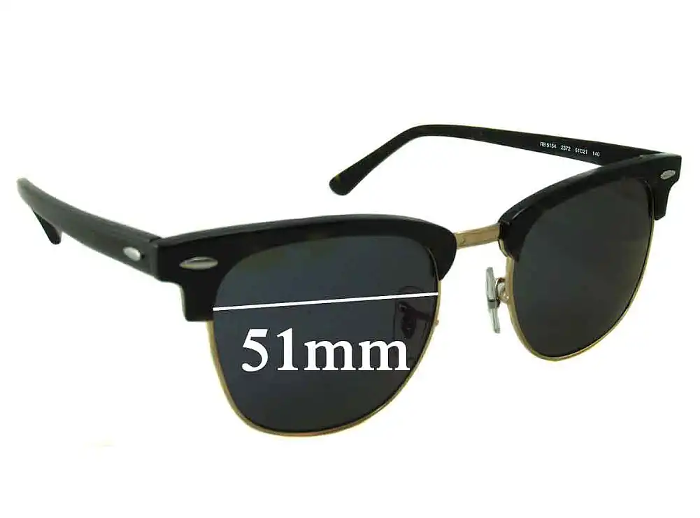 Sunglass Fix Replacement Lenses for Ray-Ban RB5154 Clubmaster - 42.5mm Tall - 51mm Wide Sunglass Fix Replacement Lenses for Ray-Ban RB5154 Clubmaster - 42.5mm Tall - 51mm Wide