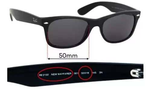 Sunglass Fix Replacement Lenses for Ray Ban RB2132 New Wayfarer - 50mm Wide Ray Ban RB2132 New Wayfarer Replacement Lenses 50mm wide