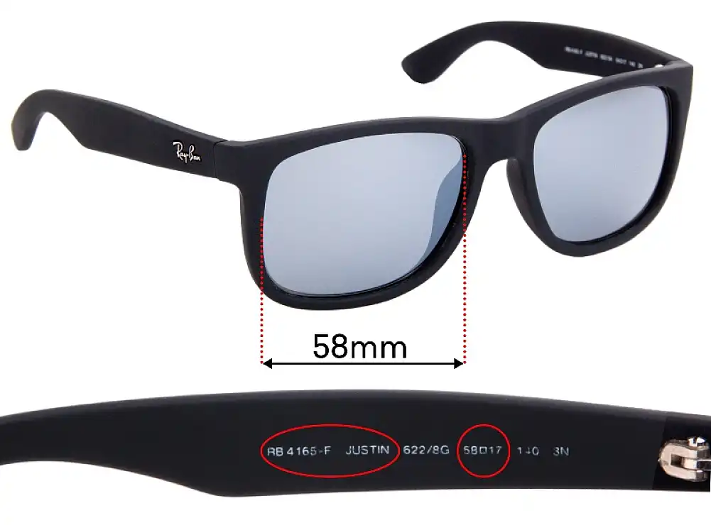 Sunglass Fix Replacement Lenses for Ray Ban RB4165-F Justin (Low Bridge Fit) - 58mm Wide Sunglass Fix Replacement Lenses for Ray Ban RB4165-F Justin (Low Bridge Fit) - 58mm Wide