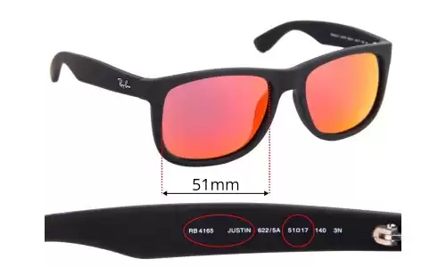 Sunglass Fix Replacement Lenses for Ray Ban RB4165 Justin - 51mm Wide Ray Ban RB4165 Justin Replacement Lenses 51mm wide