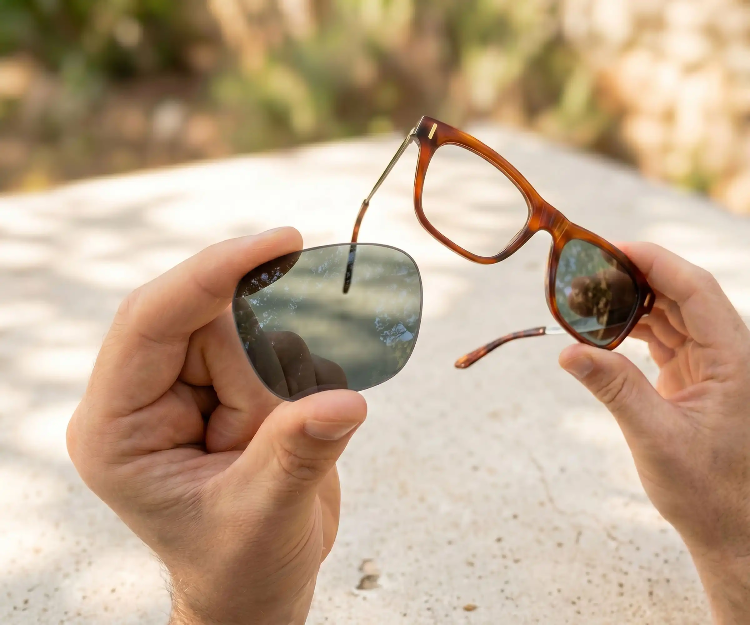 Sunglass Fix lenses offer superior clarity and advanced scratch resistance Close up of a high-quality replacement lens showing clarity and scratch resistance